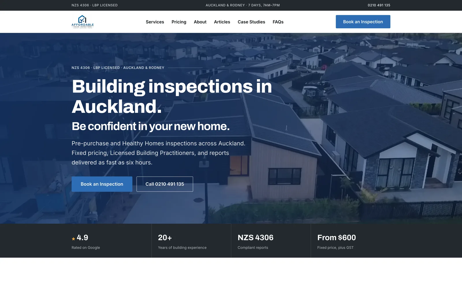 Affordable House Inspections website built by Webgun