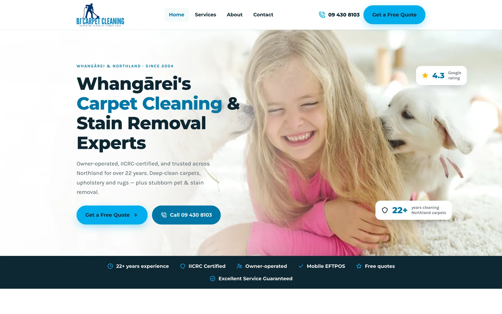 BJ Carpet Cleaning website built by Webgun