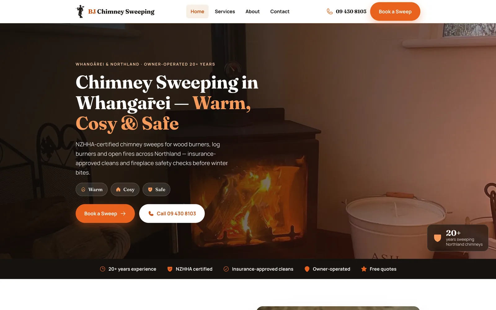 BJ Chimney Sweeping website built by Webgun