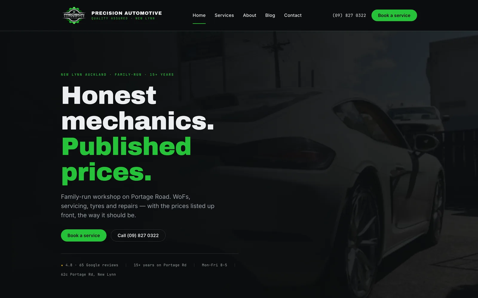 Precision Automotive website built by Webgun